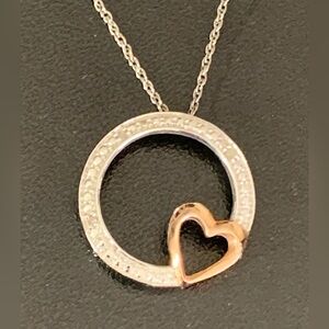Heart Inside Diamond Heart Pendant Necklace 14k Rose Gold over 925 Sterling Silv